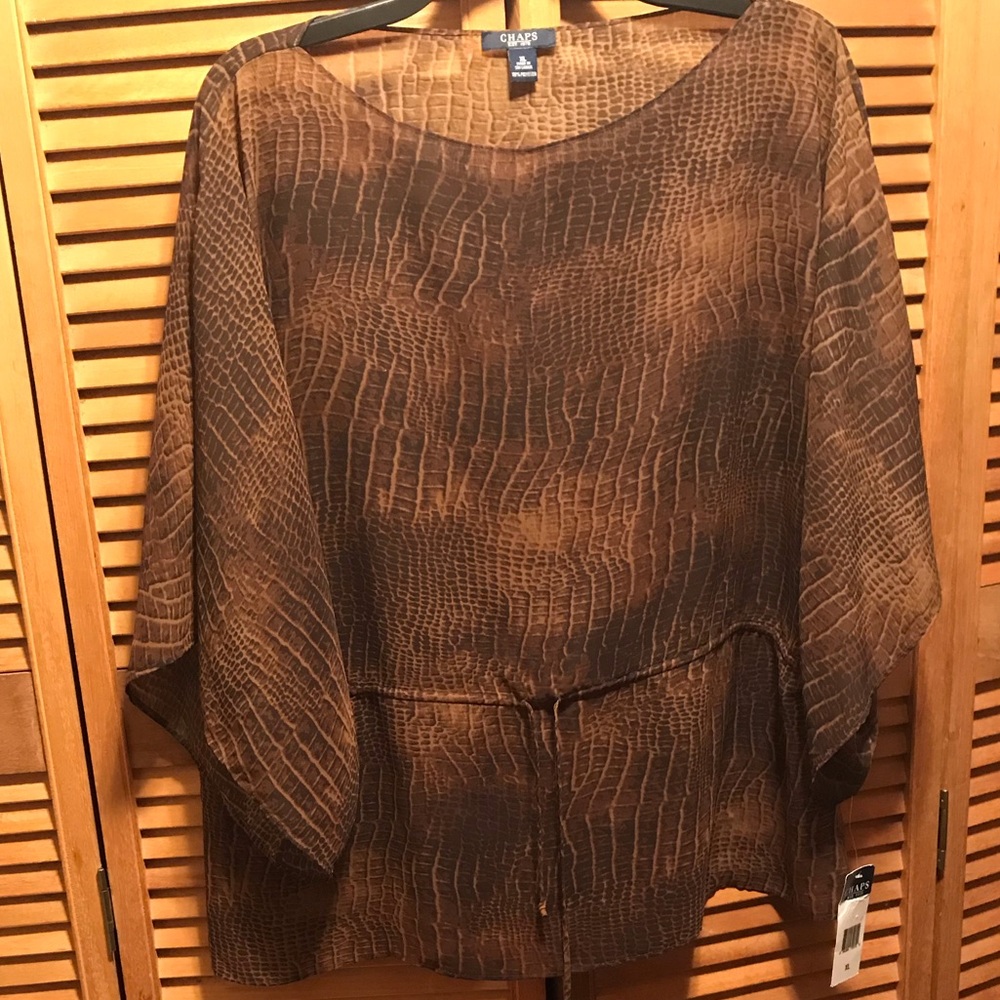 Chaps Brown Faux Snakeskin Print Bell Sleeves Top